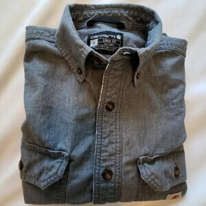 Carhartt S Loose Fit 104369-400 Denim Blue Chambray Work Shirt 100% Cotton